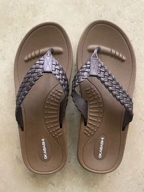 Okabashi Bronze Flip Flops with brown footbed